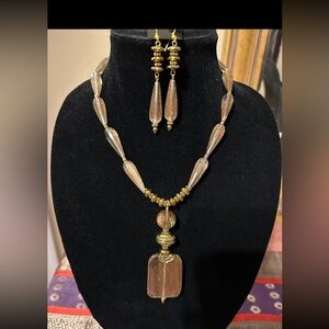 2Pc Handcrafted Golden Quartz & Hematite Gemstone Necklace set.